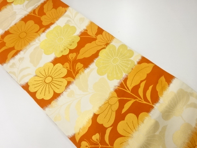 JAPANESE KIMONO / VINTAGE FUKURO OBI / WOVEN FLORAL PLANTS